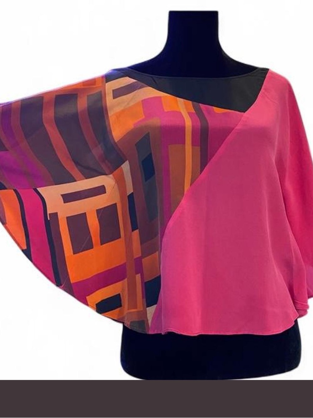 bebe Multicolor Geometric Print Top - Pink, Orange, Black